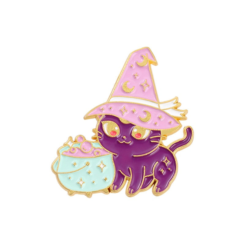 Purple Witch Cartoon Series Enamel Pins | Punk Aesthetic Brooch Badges