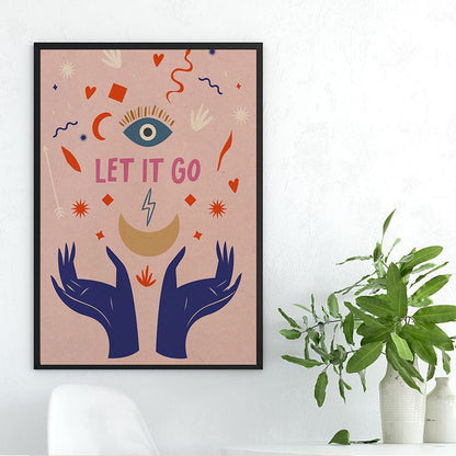 Retro Abstract Eye Shapes and Inspiring Quotes Kraft Paper Wall Art Poster