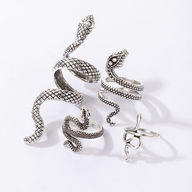 Mystical Serpent Wisdom: 4pcs/set Vintage Snake Animal Rings