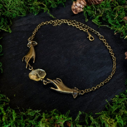 Witchy Bronze Hands Necklace Magical Chain Choker Statement Pendant