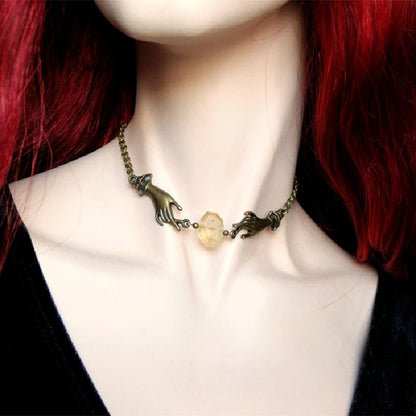 Witchy Bronze Hands Necklace Magical Chain Choker Statement Pendant