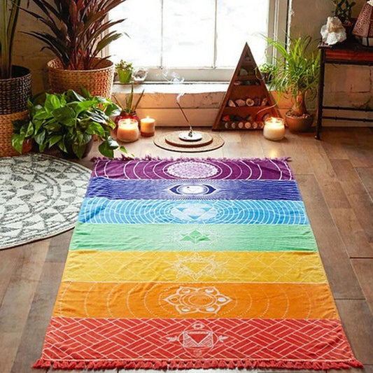 Rainbow Boho Beach Blanket Scarf Mandala Striped Wall Hanging Tapestry Yoga Mat