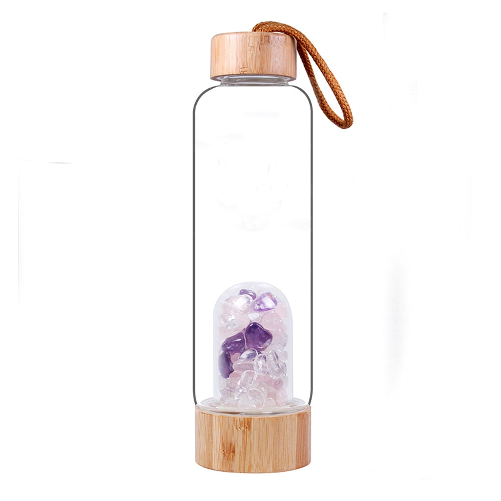 Natural Healing Crystal Elixir Water Bottle | 500ml with Rose Quartz Amethyst and Clear Quartz