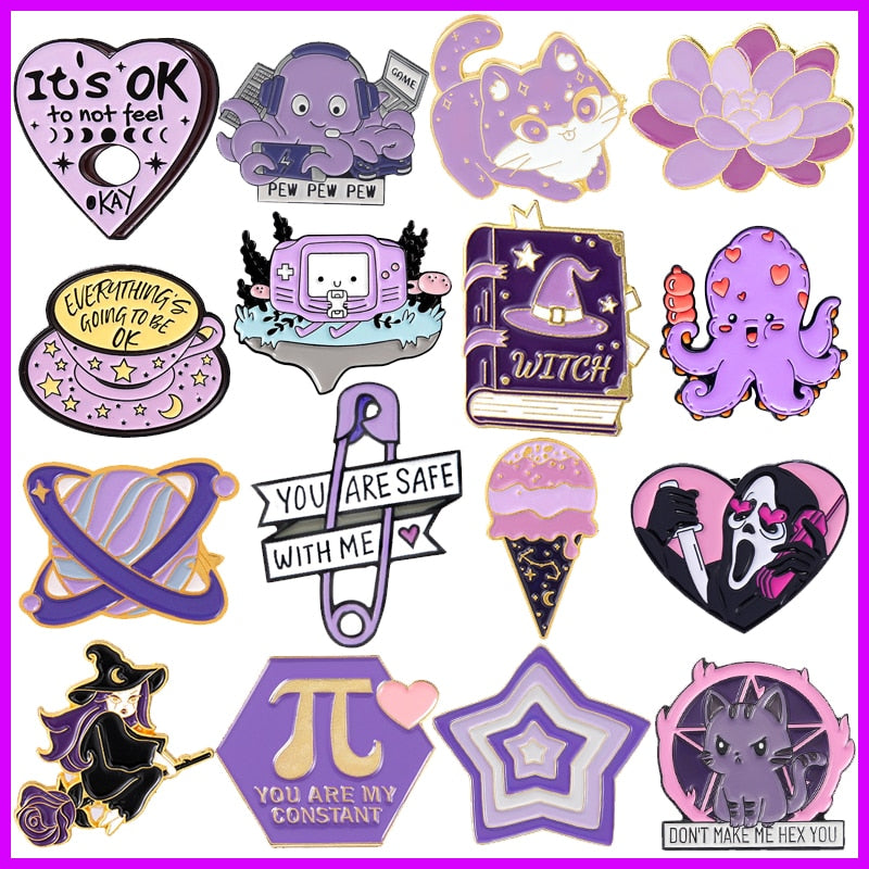 Purple Witch Cartoon Series Enamel Pins | Punk Aesthetic Brooch Badges