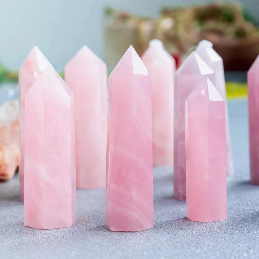 Natural Rose Quartz Crystal Point Wand | Promotes Emotional Healing and Self-Love