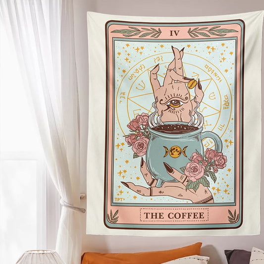 Coffee Tarot Tapestry | Witches' Love for Coffee and Magic | Spiritual Enchantment in Every Sip