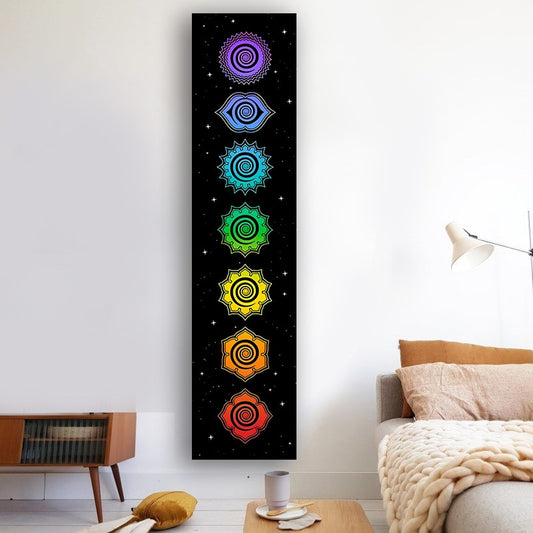 Rainbow Chakras Tapestry | Yoga Meditation Tapestries | Cosmic Energy Centers | Black Wall Hanging | Bedroom Dorm Home Decor