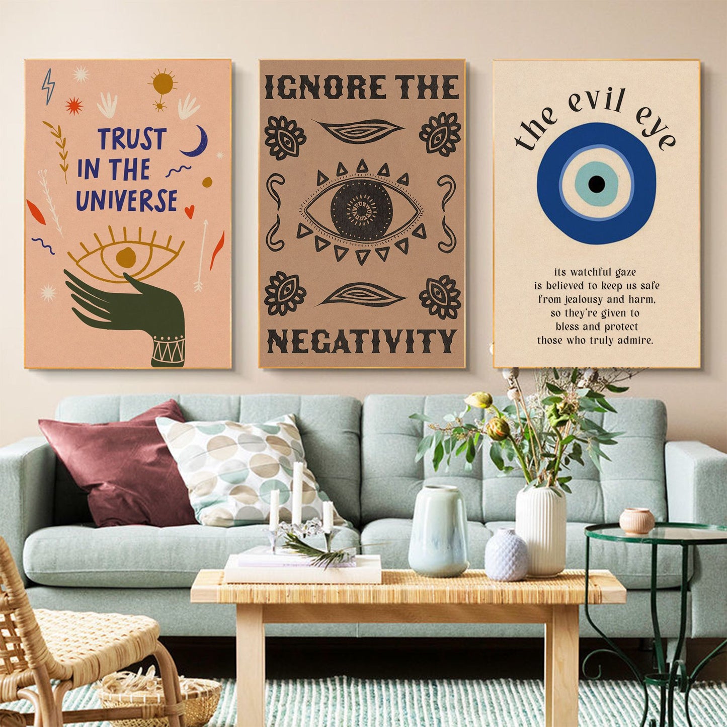 Retro Abstract Eye Shapes and Inspiring Quotes Kraft Paper Wall Art Poster