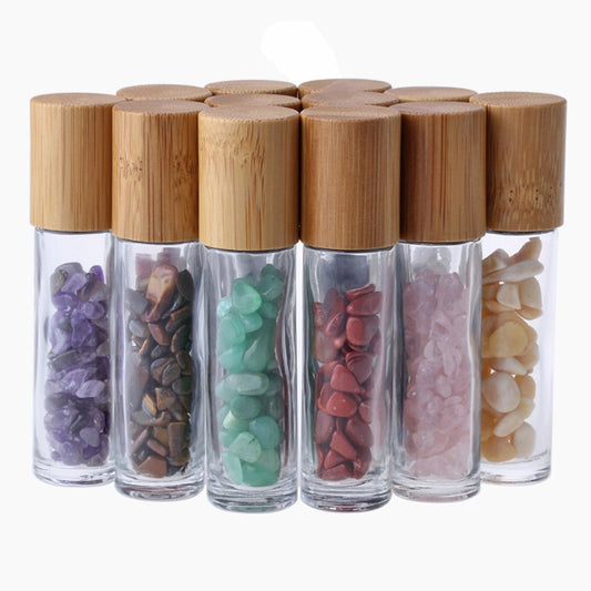 Bulk Pack of 10 | Eco-Friendly and Refillable Crystal-Infused Essential Oil Containers with Gemstone Roller Ball