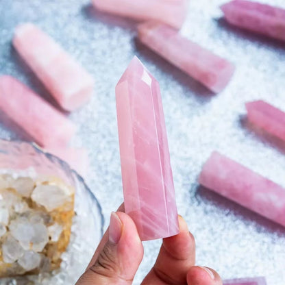 Natural Rose Quartz Crystal Point Wand | Promotes Emotional Healing and Self-Love