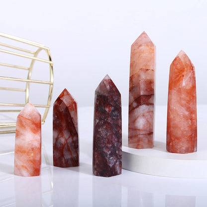 Fire Quartz Tower Red Energy Hexagonal Column Crystal Point for Reiki and Healing