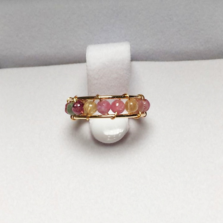 Handcrafted Natural Stone Rainbow Tourmaline Adjustable Ring