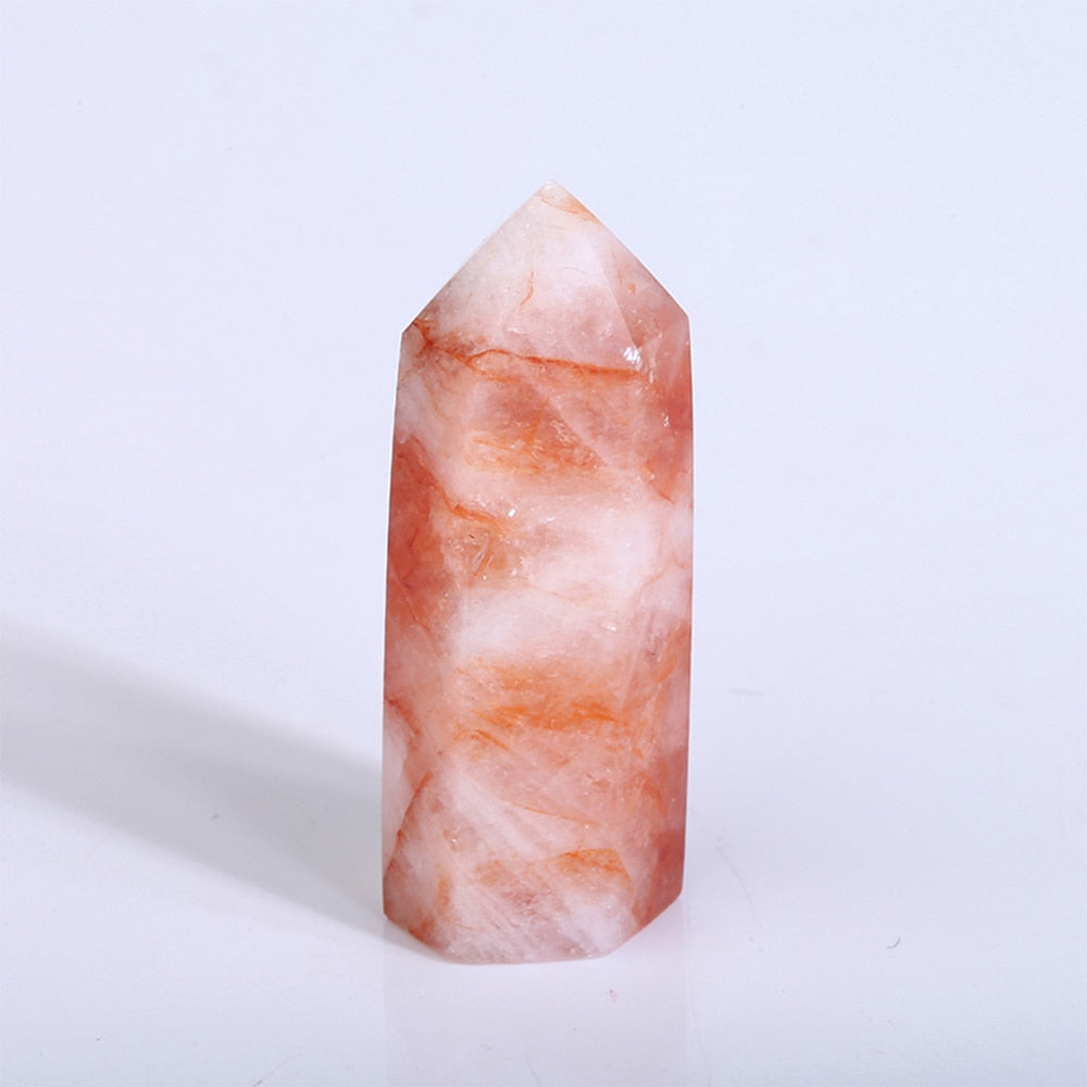 Fire Quartz Tower Red Energy Hexagonal Column Crystal Point for Reiki and Healing