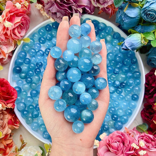 15MM Natural Mini Aquamarine Ball Gemstone Polished Blue Quartz Crystal Healing Energy Stone Sphere