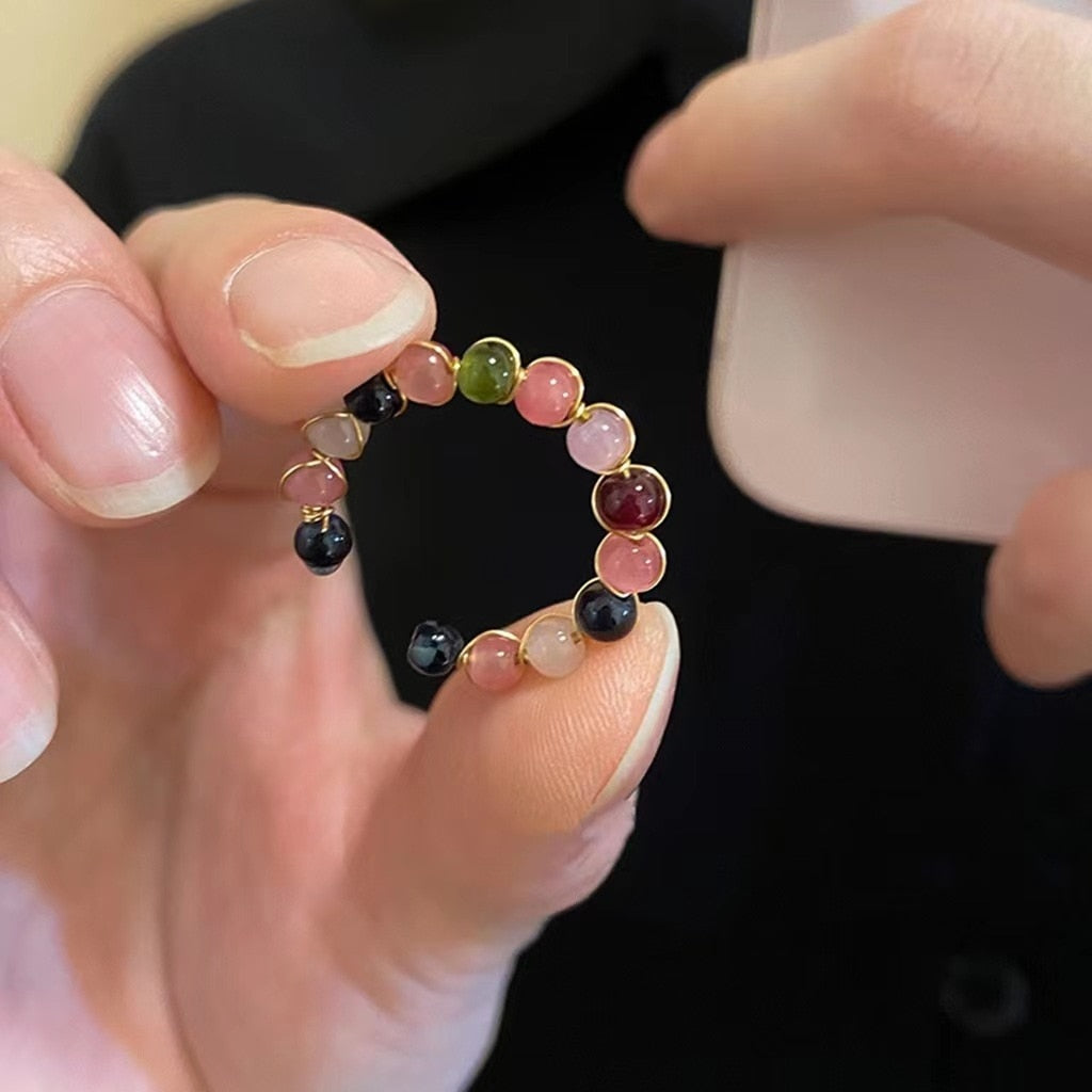 Handcrafted Natural Stone Rainbow Tourmaline Adjustable Ring